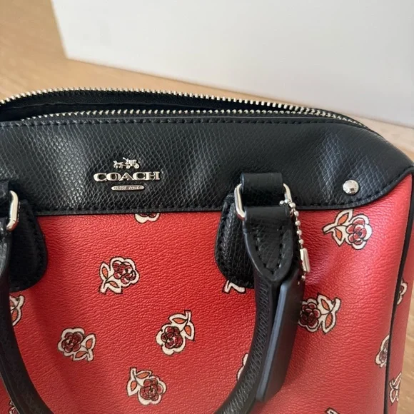 Coach Mini Bennett Satchel Black Leather Floral Boston Bag NWOT Authentic - Picture 12 of 13